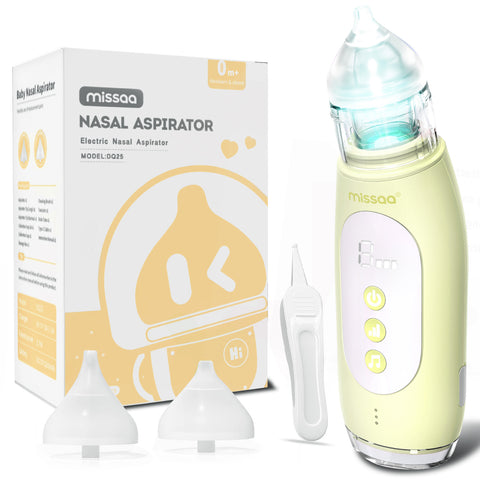 MISSAA Baby Nasal Aspirator Electric, Nasal Aspirator for Baby Toddler with 3 Levels Suction Baby Nose Sucker Self-Cleaning Automatic Nose Cleaner with Pause, Music, Light