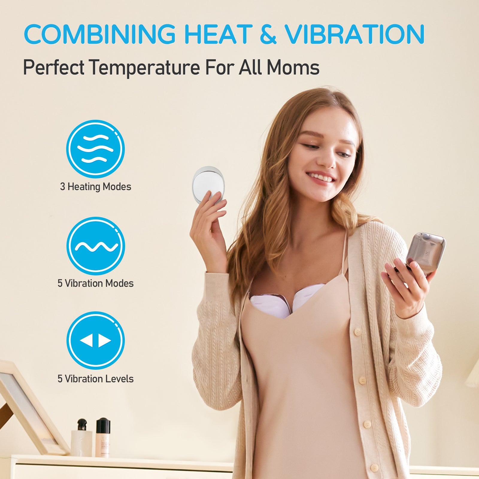 Warming Lactation Massager Waterproof Breast Massager for Breastfeeding 10  Vibration Mode and Heat Support for Clogged Ducts