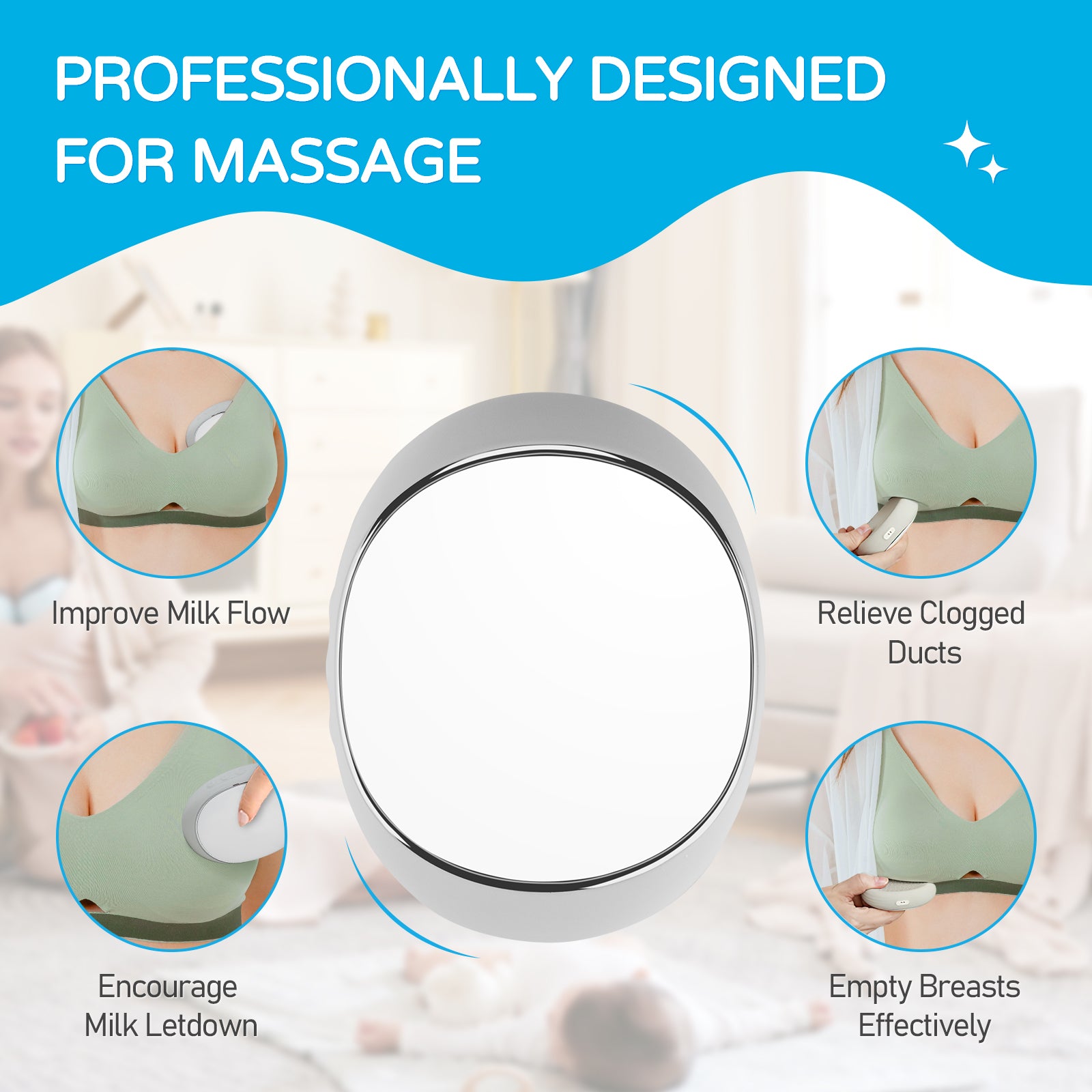 Warming Lactation Vibrating Breast Massager Breastfeeding Nursing  Rechargeable