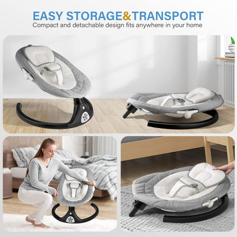 MISSAA Baby Swing for Infants, Bluetooth Electric Bouncer for Babies with 5 Sway Speeds, 3 Seat Positions, 12 Music, Remote Control, Gray