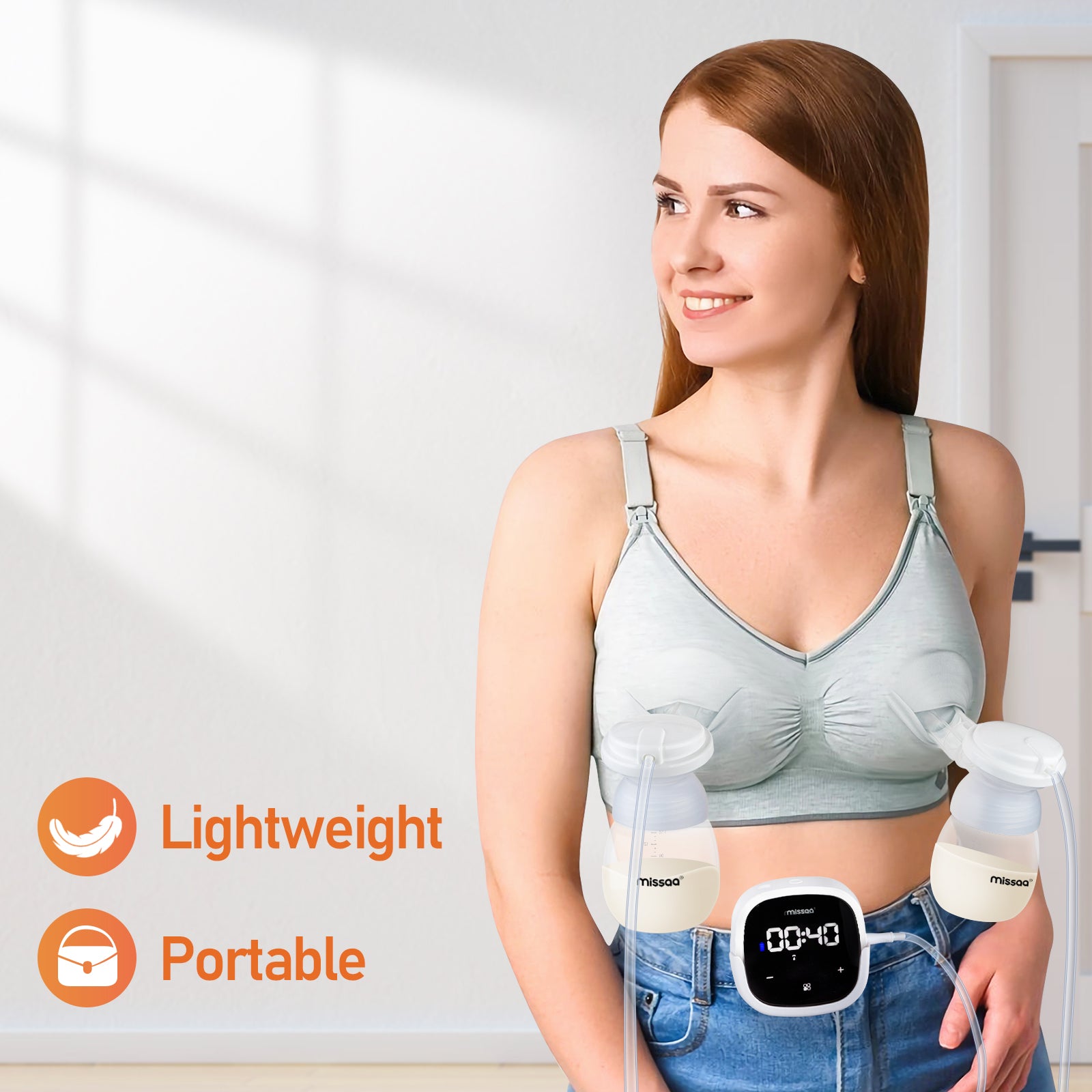 MISSAA Double Electric Breast Pump, Breast Pump Hands Free with 5 Modes & 7  Levels, Pain Free Portable Breast Pump with Lighting Touchscreen, 10 Milk
